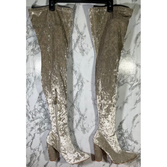 Cape Robbin Paw-27 Crushed Velvet Over-The-Knee Boots With Block Heel Size 9 - Picture 1 of 8